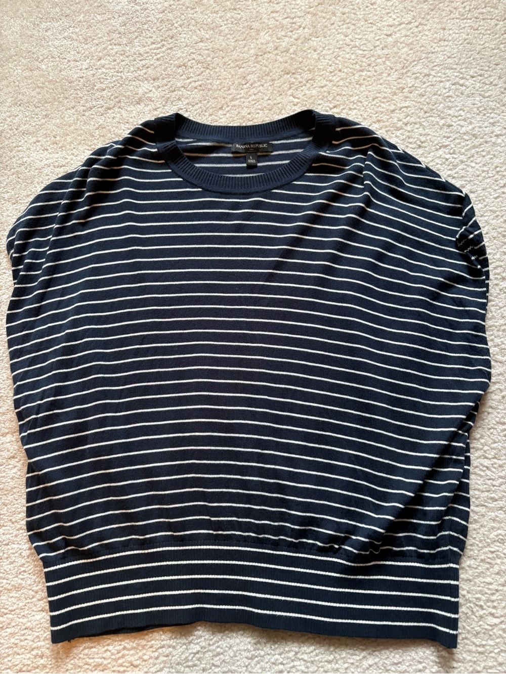 Banana Republic Navy & White Striped Short Sleeve Sweater Top